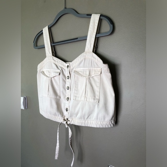 FREE PEOPLE We The Free Palm Desert Cream Denim Crop Top Tank Size XS - Picture 8 of 11